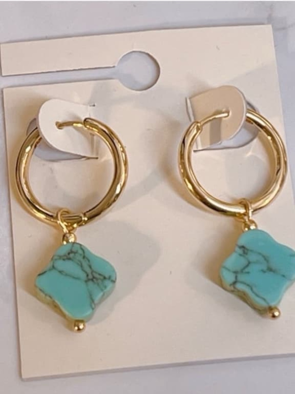 Gold Hoop Earrings with Turquoise Stone Dangles